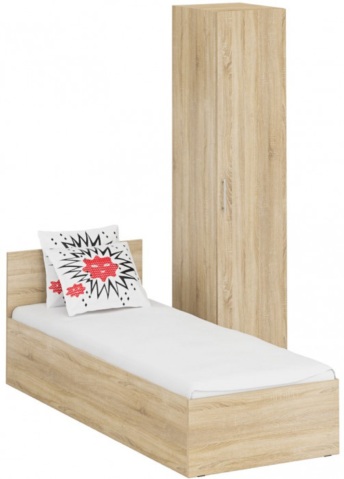Кровать 0800 + Пенал Стандарт, цвет дуб сонома, ШхГхВ 83,5х203,5х70 + 45х52х200 см., сп.м. 800х2000 мм., без матраса, основание есть