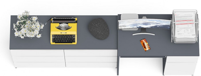 Мори компьютерный стол МС-1 правый + Комод МК1200.6, графит/белый