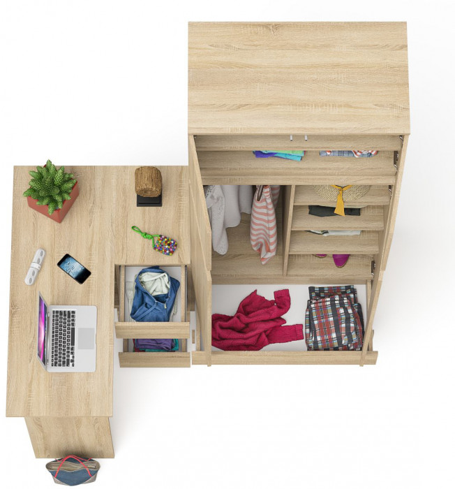 Мори компьютерный стол МС-16 правый + Шкаф МШ900.1 + Антресоль МА900.1, дуб сонома