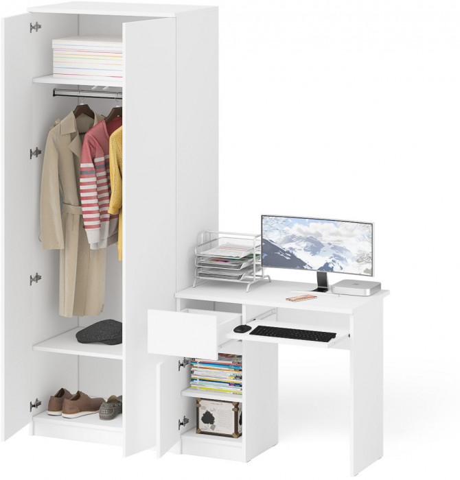 Мори Стол компьютерный МС-1 левый + Шкаф МШ800.1, цвет белый, ШхГхВ 170,4х50,4х209,6 см., выдвижной ящик слева, НЕ универсальная сборка
