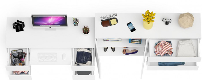 Мори Стол компьютерный МС-2 + Комод МК1600.1, цвет белый, ШхГхВ 295,8х50х94 см., универсальная сборка