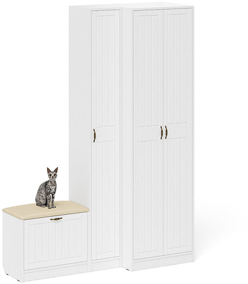 Прихожая П-6 Компоновка № 25, белая шагрень/фасады МДФ белое дерево фрезеровка прованс