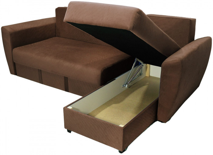 Диван-кровать угловой Амстердам Люкс, 160х200, еврокнижка, велюр, коричневый