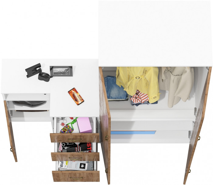 Лидер-8 Шкаф МД 19Б + Тумба МД 3.16 + Тумба МД 3.19, белый шагрень/крафт золото