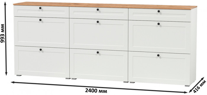 Остин 16.121 Тумба для обуви + 16.121 Тумба д/обуви + 16.121, белый шагрень/серый графит/дуб крафт золотой