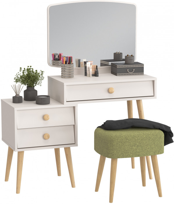 Афина Спальня 4-25901М1к.с. Трюмо + Банкетка 6-5135ТКШзел Полли, цвет кашемир серый/ткань зелёная, ШхГхВ 105х38,6х129 + 44х34х45 см., универс. сб.