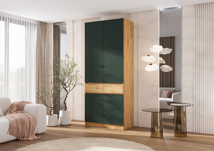 Шкаф 2-х створчатый, Дуб крафт/Изумрудный