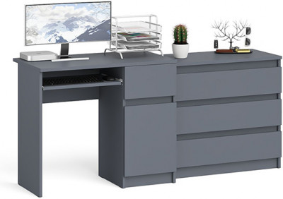 Мори Стол компьютерный МС-1 левый + Комод МК800.1, цвет графит, ШхГхВ 170,4х50х76,6 см., выдвижной ящик слева, НЕ универсальная сборка