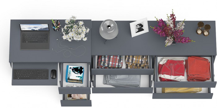 Мори компьютерный стол МС-6 правый + Комод МК1380.6, графит