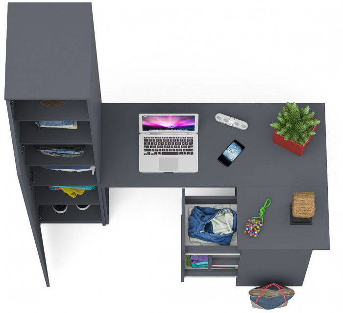 Мори Стол компьютерный МС-16 правый + Пенал МШ400.1, цвет графит, ШхГхВ 164,8х84,9х209,6 см., выдвижные ящики справа, НЕ универсальная сборка