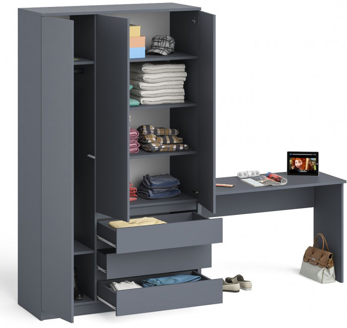 Мори Стол письменный МСП1200.1 + Шкаф МШ1200.1, цвет графит, ШхГхВ 240,8х50,4х209,6 см., универсальная сборка