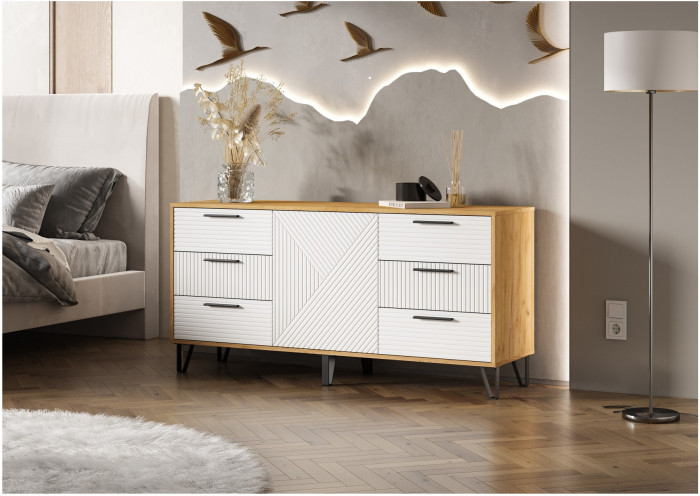 Комод Флэш Браш Вайт/Дуб Крафт (Крафт/ Браш Вайт)