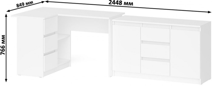 Мори компьютерный стол МС-16 левый + Комод МК1200.3, белый