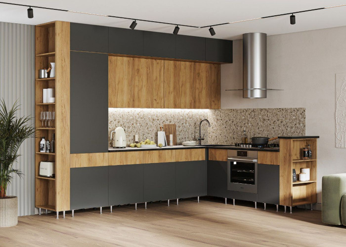 Кухня Техно-5 3,2*2,24м (Крафт/Графит софт NEW, Дуб Крафт (Кастилло темный))