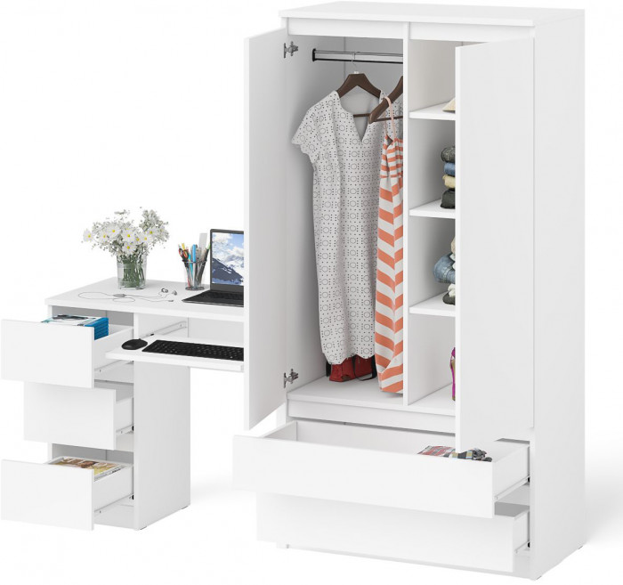 Мори компьютерный стол МС-6 левый + Шкаф МШ900.1, белый