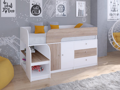 Кровать чердак Астра 9 V1 Белый/Сонома