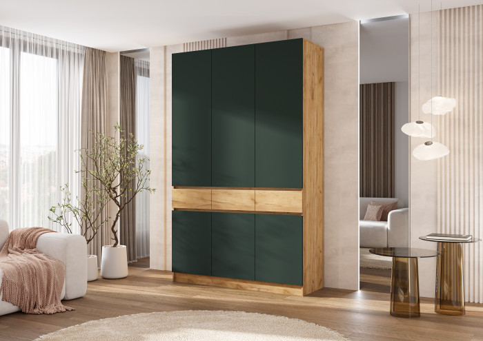 Роджинамиф Шкаф 3-х створчатый, Дуб крафт/Изумрудный