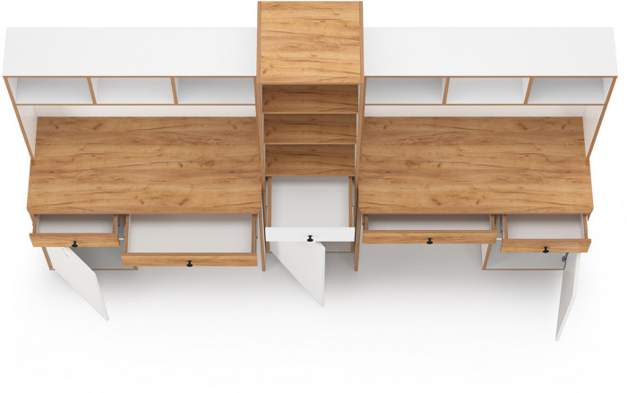 Вуди Компоновка № 13, цвет белый премиум/дуб крафт золотой, ШхГхВ 265х52,7х180,3 см., универсальная сборка