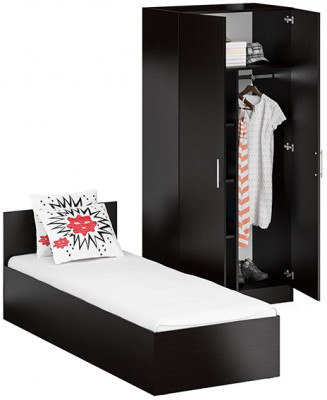 Кровать 0800 + Шкаф 2-х створчатый Стандарт, цвет венге, ШхГхВ 83,5х203,5х70 + 90х52х200 см., сп.м. 800х2000 мм., без матраса, основание есть