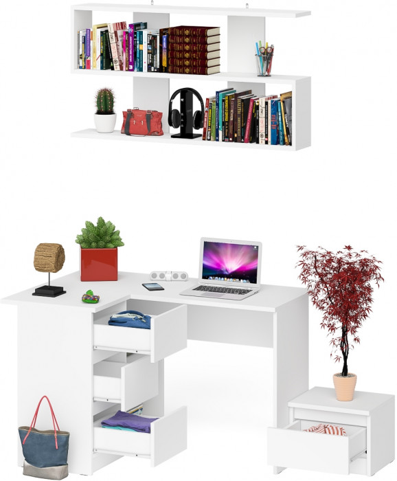 Мори компьютерный стол МС-16 левый + Тумба ТМП400.1 + Полка 1200, белый
