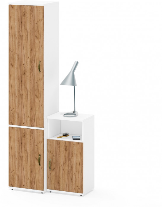 Лидер-8 Пенал МД 21Б + Тумба МД 3.19, белый шагрень/крафт золото