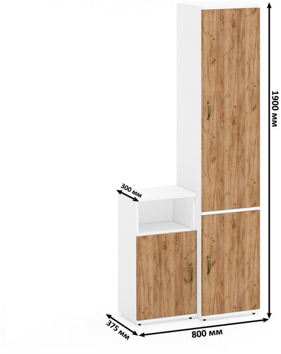 Лидер-8 Пенал МД 21Б + Тумба МД 3.19, белый шагрень/крафт золото