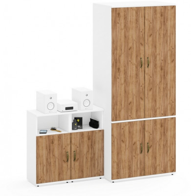 Лидер-8 Шкаф МД 19Б + Тумба МД 3.19 + Тумба МД 3.19, белый шагрень/крафт золото