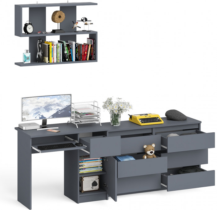 Мори компьютерный стол МС-1 правый + Комод МК1200.6 + Полка 900, графит