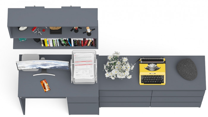 Мори компьютерный стол МС-1 правый + Комод МК1200.6 + Полка 900, графит