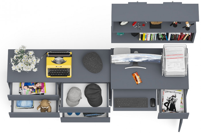 Мори компьютерный стол МС-1 правый + Комод МК1200.6 + Полка 900, графит