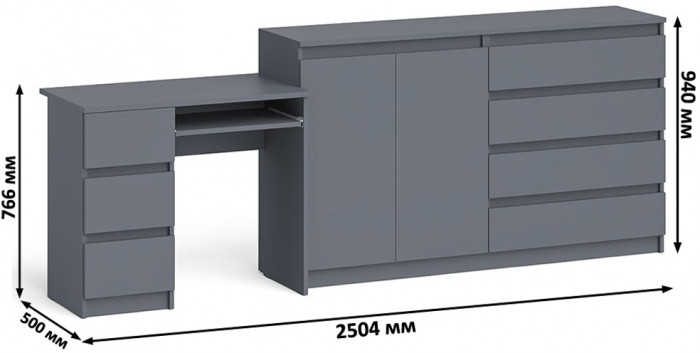 Мори компьютерный стол МС-6 левый + Комод МК1600.1, графит