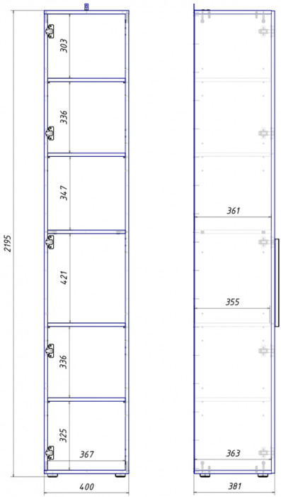 Эйр Гостиная 16.324.01 Шкаф-пенал, цвет белый шагрень, ШхГхВ 40х38,1х219,5 см., универсальная сборка