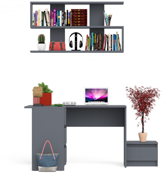 Мори компьютерный стол МС-16 левый + Тумба ТМП400.1 + Полка 1200, графит