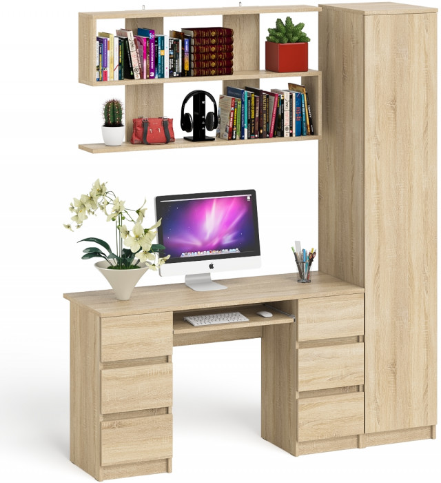 Мори компьютерный стол МС-2 + Пенал МШ400.1 + Полка 1200, дуб сонома