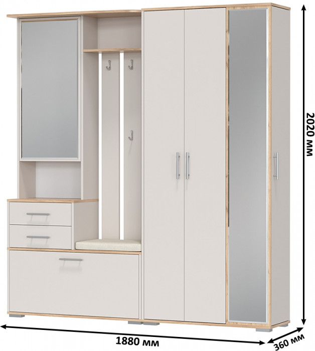 Прихожая Домино 5, дуб крафт золотой/кашемир серый