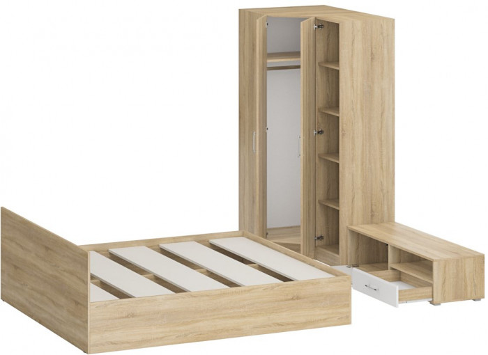 Спальня Стандарт 4-1800, дуб сонома/фасады ТВ тумбы МДФ белый глянец