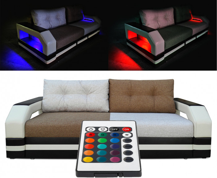 Диван-еврокнижка Манчестер 160х200, с подсветкой, велюр/экокожа комби