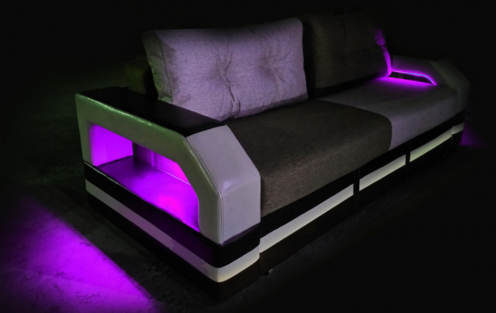 Диван-еврокнижка Манчестер 160х200, с подсветкой, велюр/экокожа комби