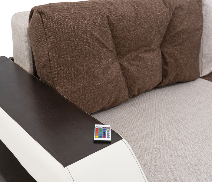 Диван-еврокнижка Манчестер 160х200, с подсветкой, велюр/экокожа комби