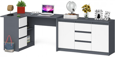 Мори компьютерный стол МС-16 левый + Комод МК1200.3, графит/белый