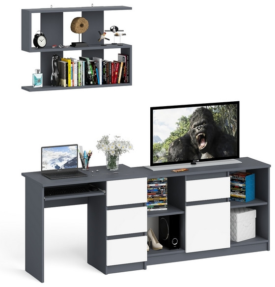 Мори компьютерный стол МС-6 правый + Тумба МТВ1204.1 + Полка 900, графит/белый