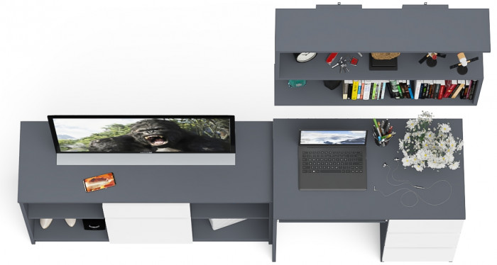 Мори компьютерный стол МС-6 правый + Тумба МТВ1204.1 + Полка 900, графит/белый