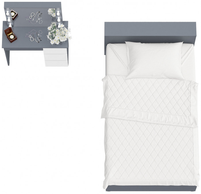 Ксения Кровать с ящиками 1200 + Стол косметический с подсветкой Сура, графит/белый