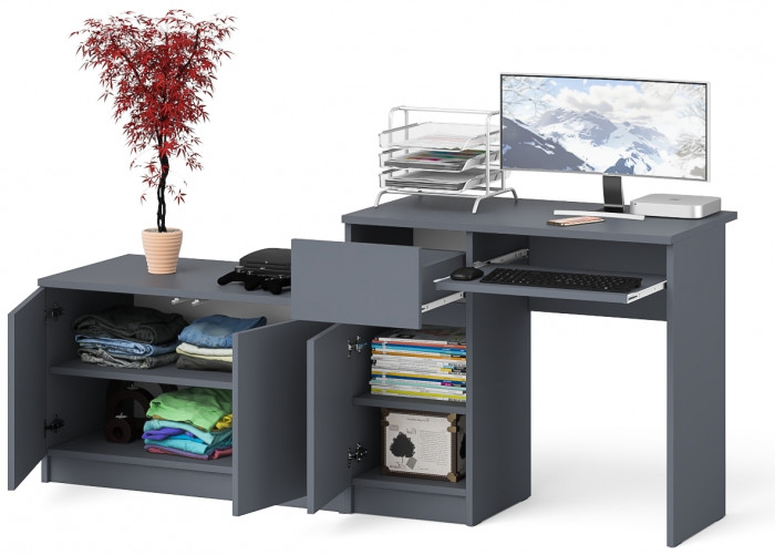 Мори компьютерный стол МС-1 левый + Тумба МА900.1, графит