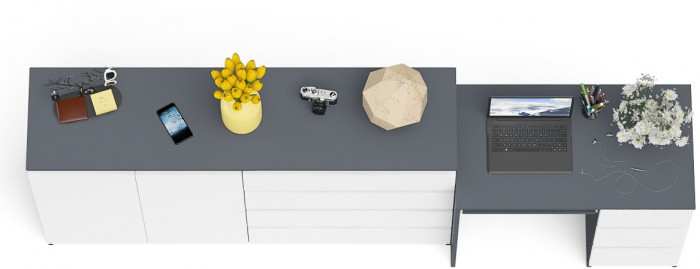 Мори компьютерный стол МС-6 правый + Комод МК1600.1, графит/белый