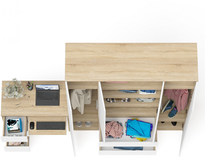 Мори Стол компьютерный МС-6 левый + Шкаф МШ1600.1, цвет дуб сонома/белый, ШхГхВ 250,4х50,4х209,6 см., выдвижные ящики слева, НЕ универсальная сборка