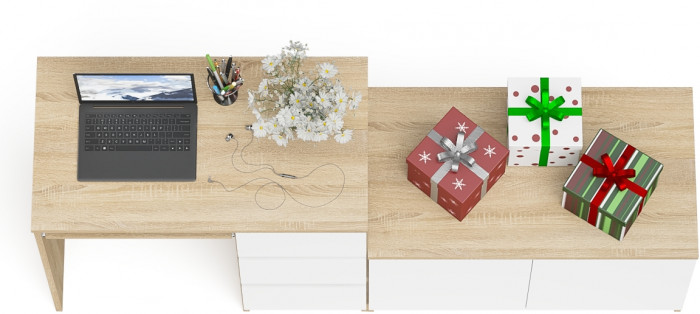 Мори Стол компьютерный МС-6 правый + Тумба МА900.1, цвет дуб сонома/белый, ШхГхВ 180,4х50,4х76,6 см., выдвижные ящики справа, НЕ универсальная сборка