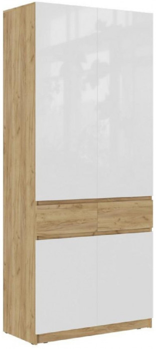 Модульная прихожая Роджина, композиция 3 (Белый глянец, Дуб Крафт Золотой)