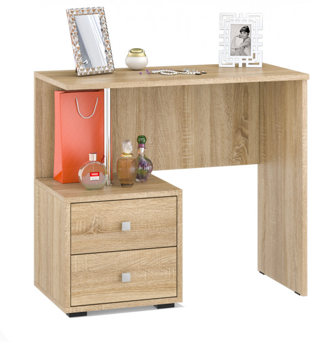 Камелия спальня № 9 Кровать с ящиками 1600 + Две тумбы + Стол космет. + Зеркало + Шкаф 4-х, дуб сонома