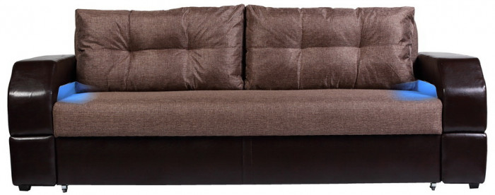Диван-еврокнижка Манчестер 160х200, с подсветкой, велюр/экокожа коричневая